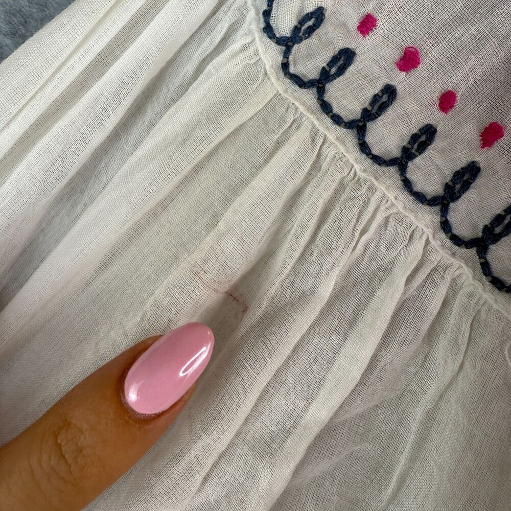 Raj Ivory/Pink Embroidery Geometric Artisanal Maxi Long Sleeve Boho Dress Size L - Picture 10 of 10